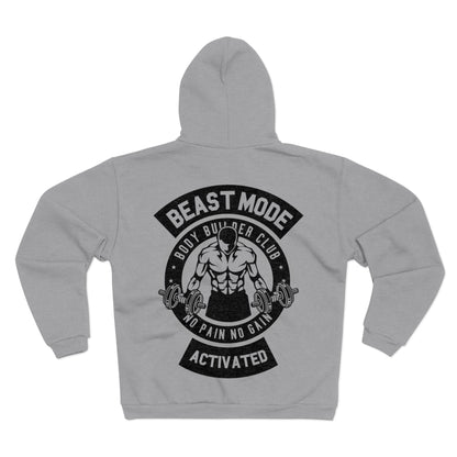 Beast Mode Unisex Hooded Zip Sweatshirt- Body Builder Club Motivation