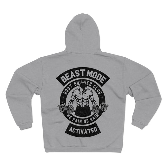 Beast Mode Unisex Hooded Zip Sweatshirt- Body Builder Club Motivation