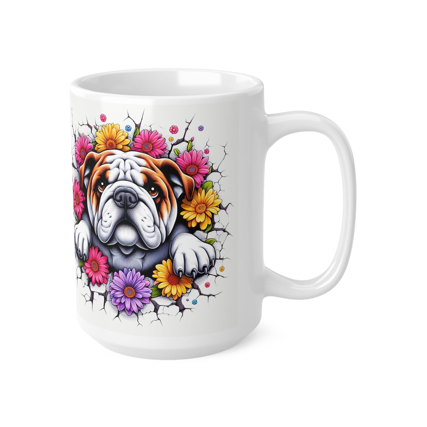 Bulldog Floral Ceramic Coffee Mug - 11oz/15oz