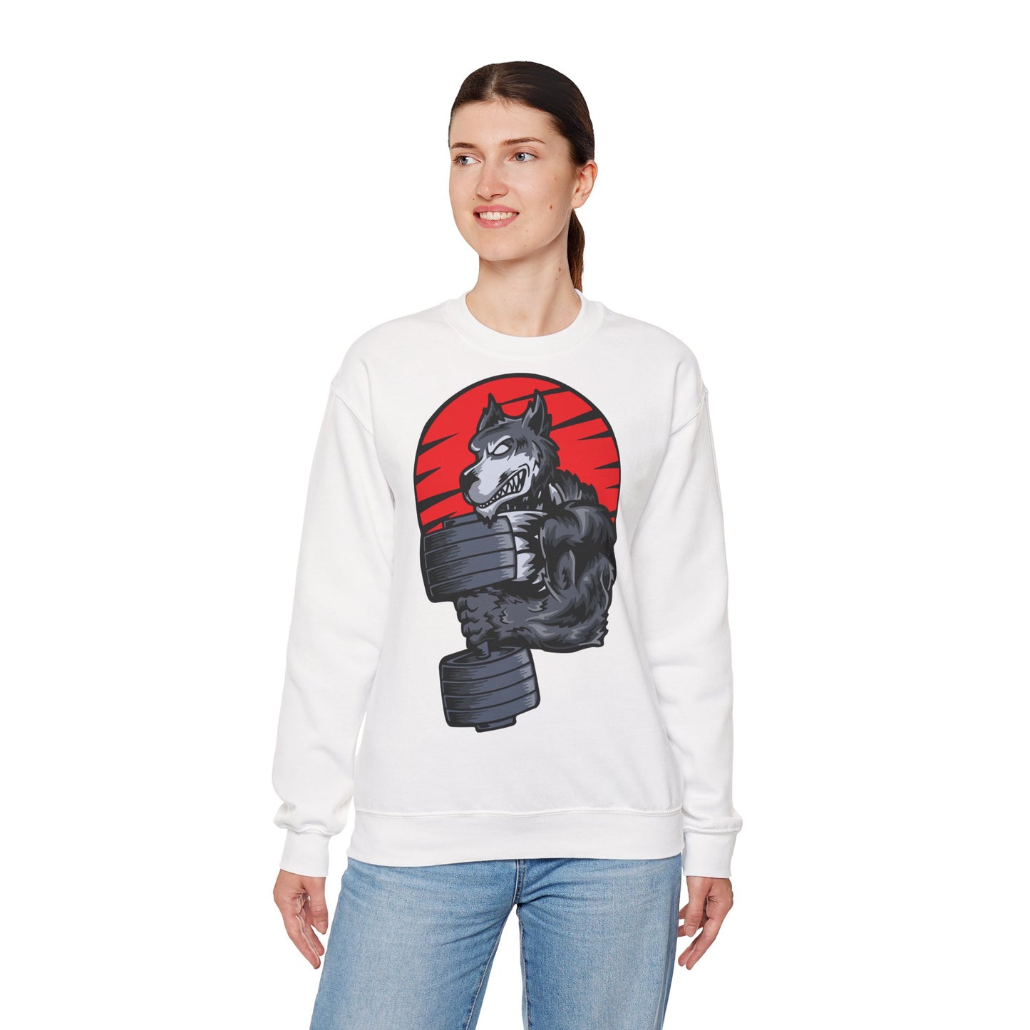 Gym Wolf Unisex Heavy Blend™ Crewneck Sweatshirt  - Bold Fitness Graphic White