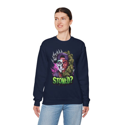 Sweatshirt— 'Stoned?' Skull Face Graphic for Cannabis Lovers