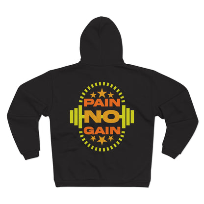 Motivational Pain No Gain Zip Hoodie for Fitness Enthusiasts