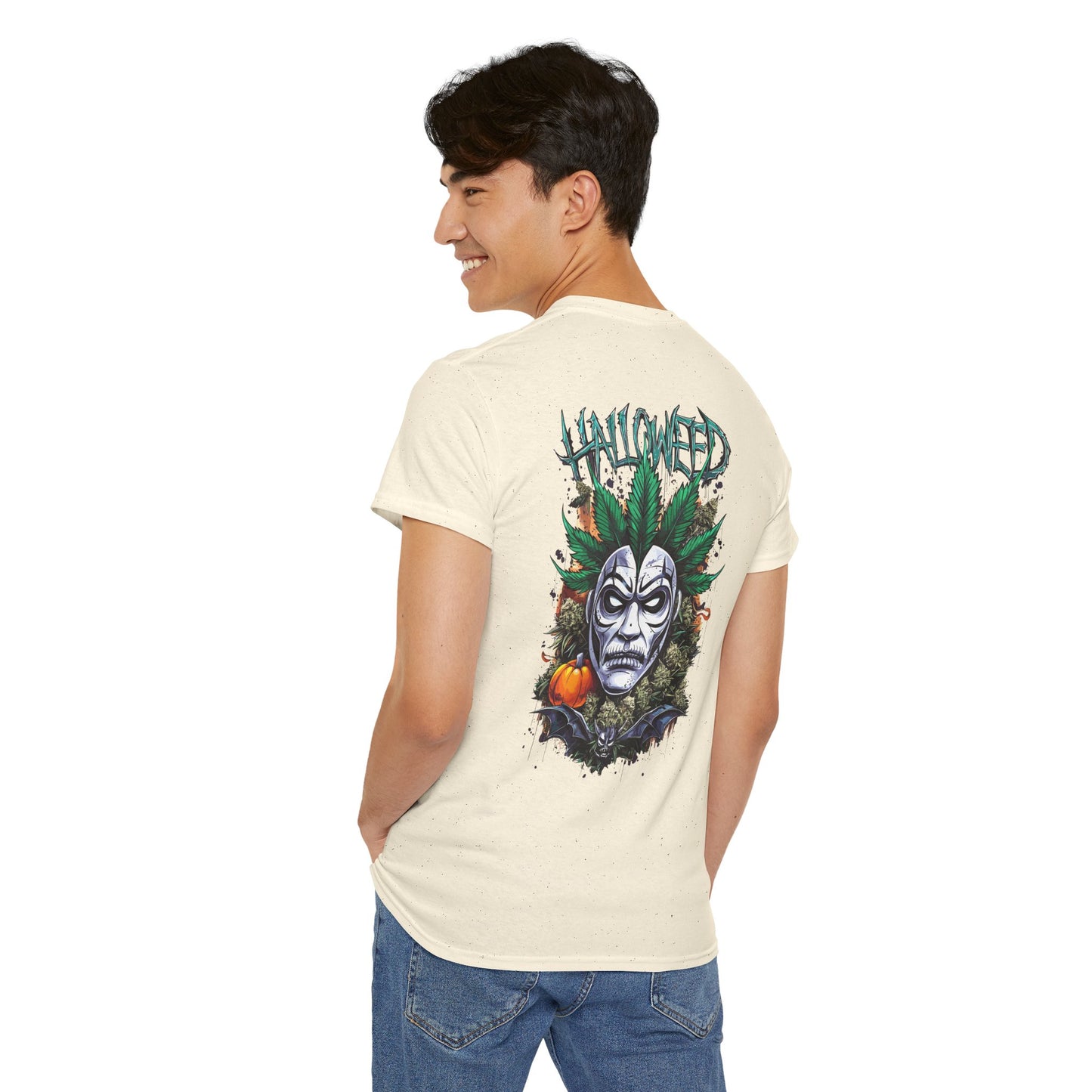 Hallowed Harvest Tee — Halloween Mask & Pumpkin Graphic T-Shirt