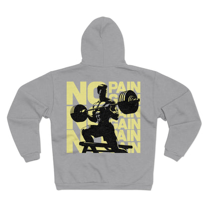 Motivational Gym Zip Hoodie - 'No Pain No Gain' - Unisex Fitness Sweatshirt
