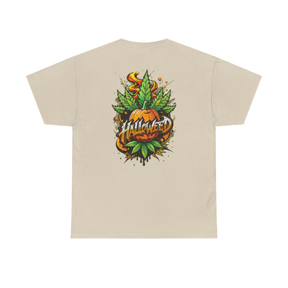 Hallowed Harvest Tee — Halloween Mask & Pumpkin Graphic T-Shirt