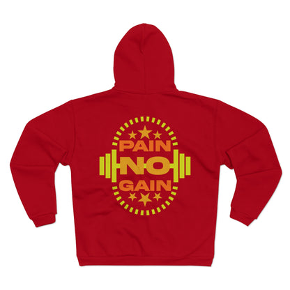 Motivational Pain No Gain Zip Hoodie for Fitness Enthusiasts