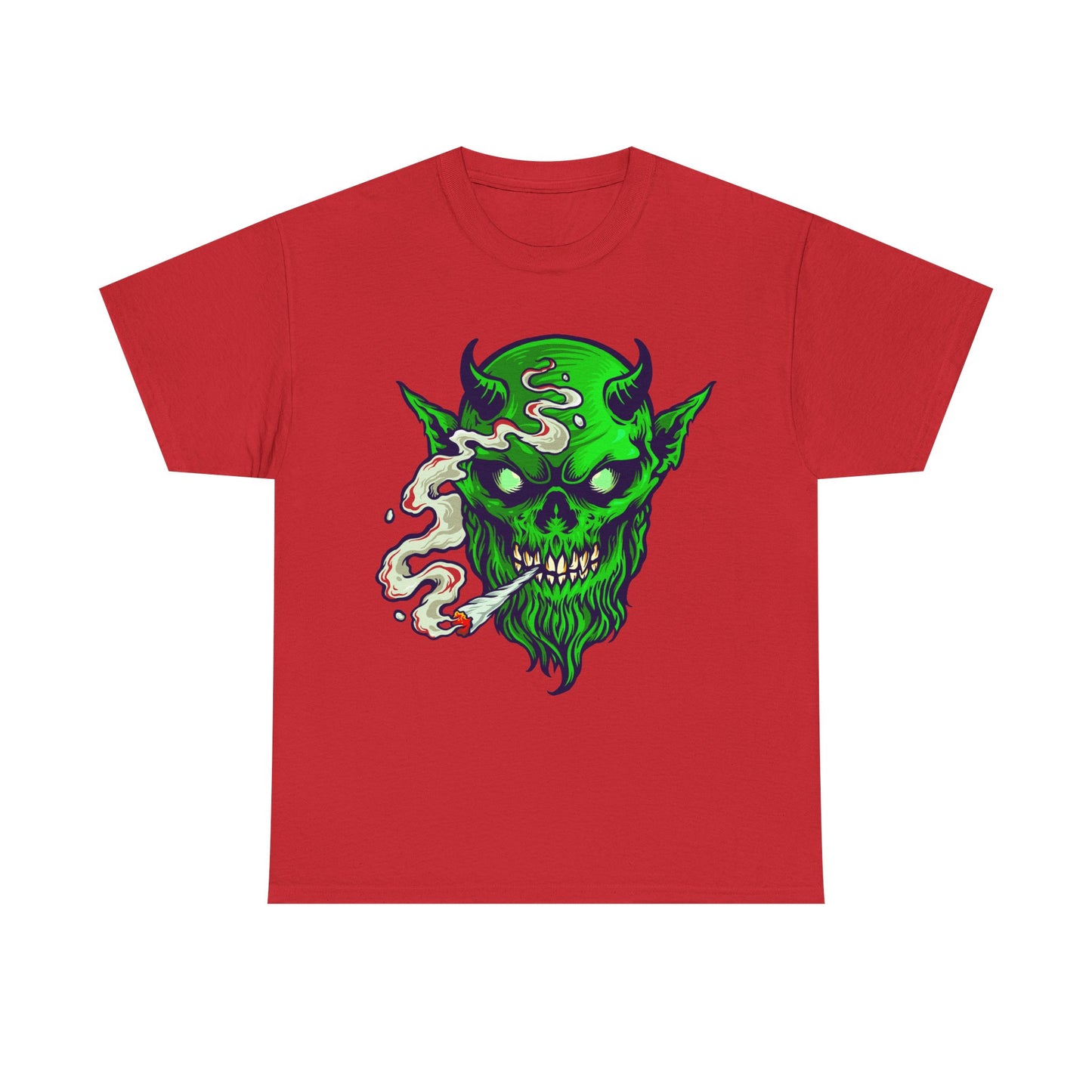 Smoking Green Demon Skull T-Shirt — Creepy Stoner Graphic Tee