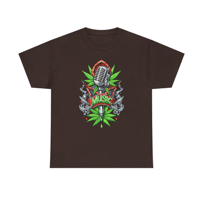 Music Microphone Tee — Retro Mic & Leaf Graphic T-Shirt