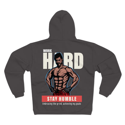 Motivational Unisex Hooded Zip Sweatshirt - 'Work Hard, Stay Humble'