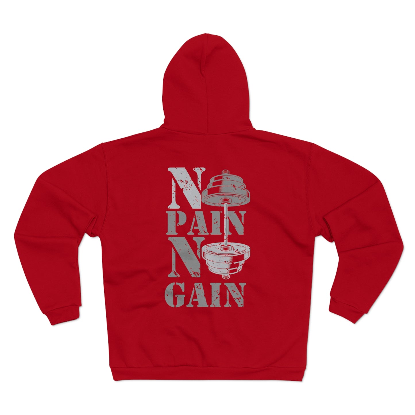 Gym Motivational Hooded Zip Sweatshirt - No Pain No Gain