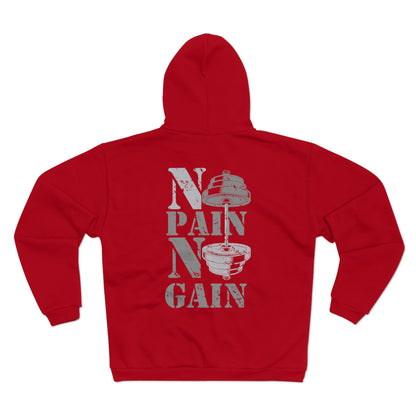 Gym Motivational Hooded Zip Sweatshirt - No Pain No Gain
