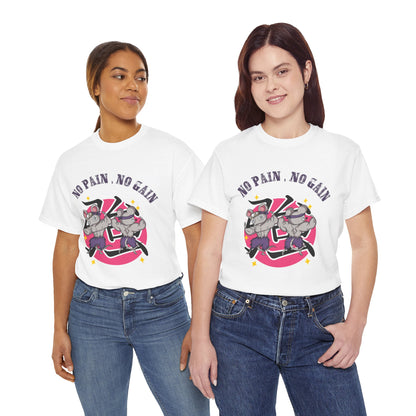 Motivational Unisex Heavy Cotton Tee - 'No Pain, No Gain' Fitness T-Shirt White