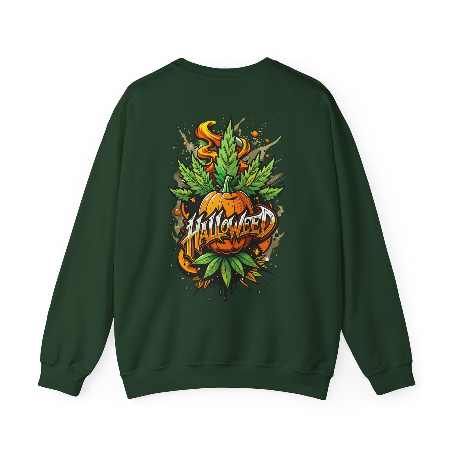 Halloween Pumpkin Graphic Sweatshirt — 'Halloween' Pumpkin & Leaves Illustration