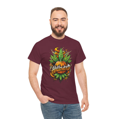 Halloween Pumpkin Graphic Tee — 'Halloween' Pumpkin & Leaves Illustration
