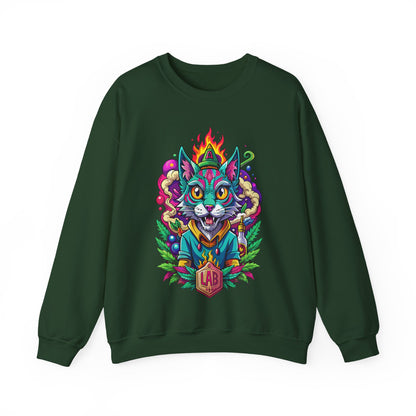 Psychedelic Flame Cat Graphic Sweatshirt — Colorful Trippy Cat Design