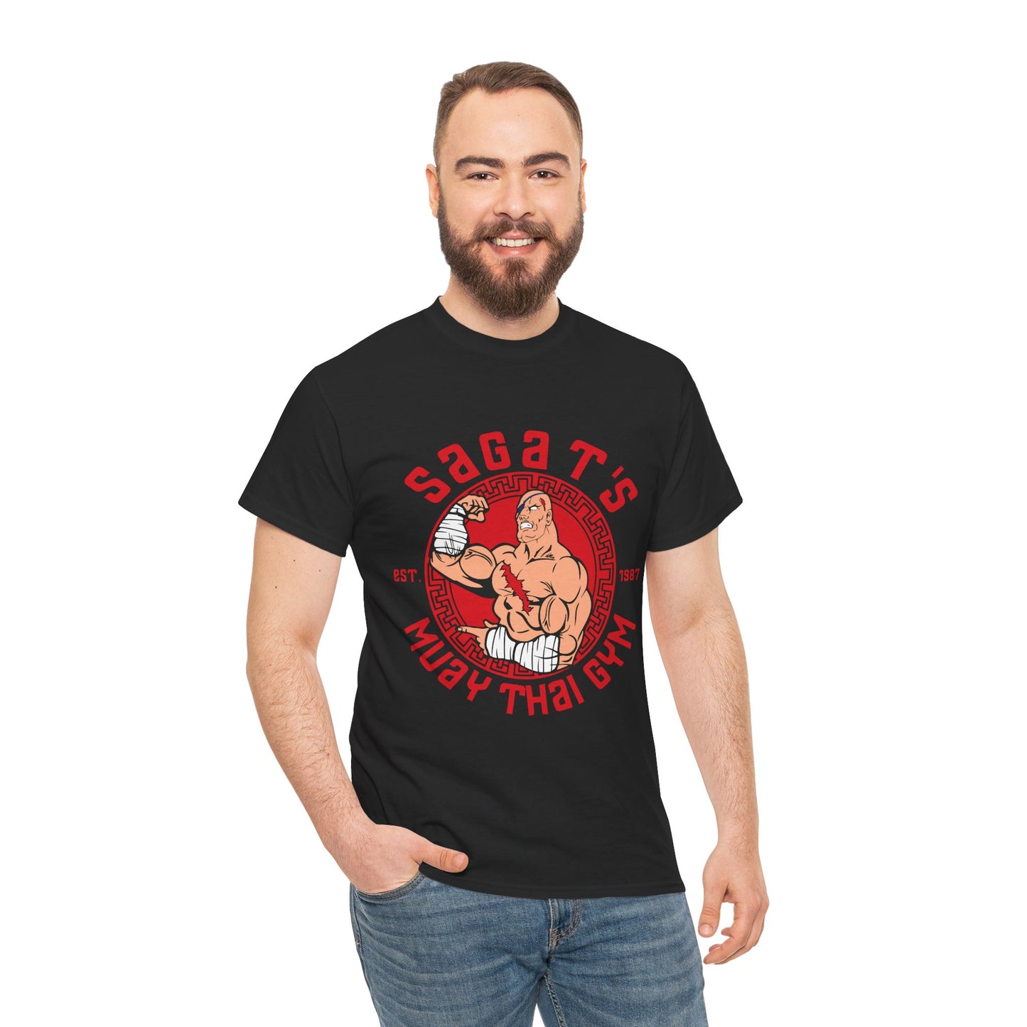 Sagat's Muay Thai Gym Unisex Heavy Cotton Tee - Athletic Style for Fitness Enthusiasts Black