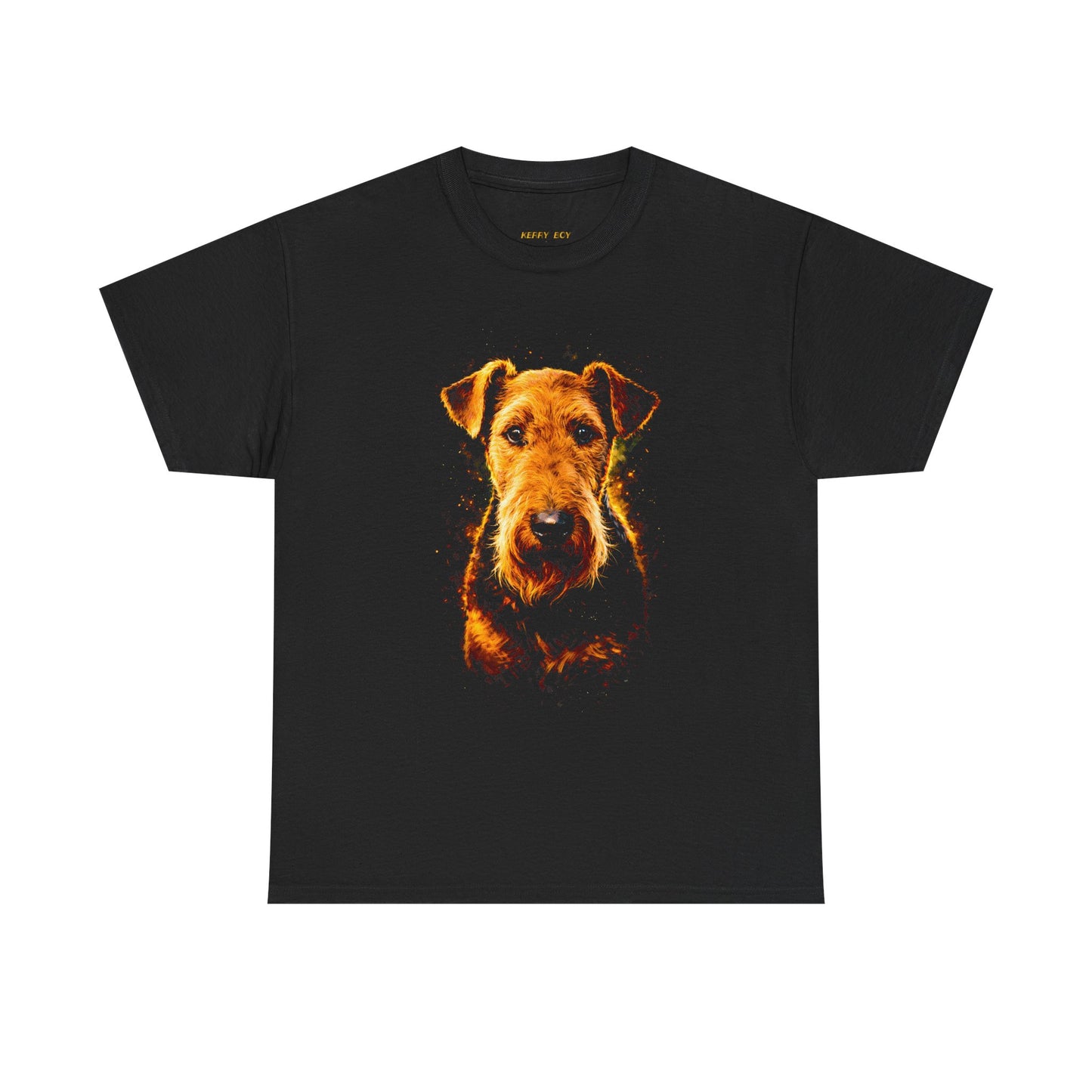 Fiery Airedale Dog Tee — Vibrant Portrait Graphic T-Shirt for Dog Lovers