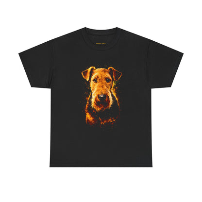 Fiery Airedale Dog Tee — Vibrant Portrait Graphic T-Shirt for Dog Lovers