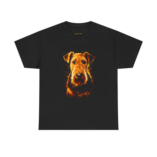 Fiery Airedale Dog Tee — Vibrant Portrait Graphic T-Shirt for Dog Lovers