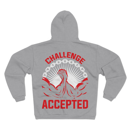 Motivational Unisex Hooded Zip Sweatshirt - 'Challenge Accepted' Fitness Hoodie