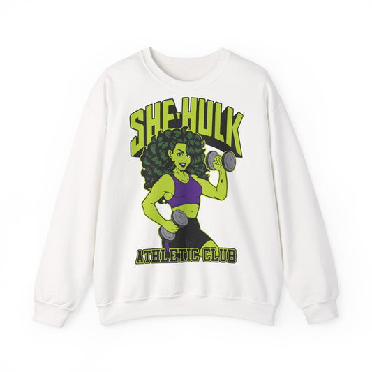 She-Hulk Athletic Club Unisex Heavy Blend™ Crewneck Sweatshirt  - Empowering Fitness T-Shirt for Superhero Fans White