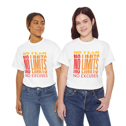 Motivational Unisex Heavy Cotton Tee - "No Fear, No Limits, No Excuses"