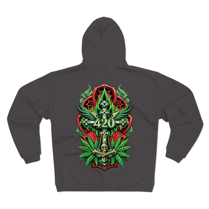 420 Cannabis Shield Zip Hoodie – Marijuana Leaf Stoner Graphic Zip Hoodie