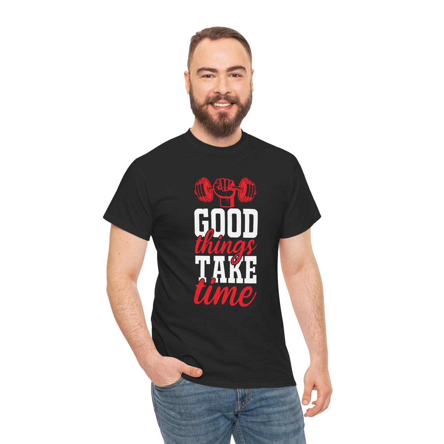 Fitness Motivation Unisex Heavy Cotton Tee - "Good Things Take Time"