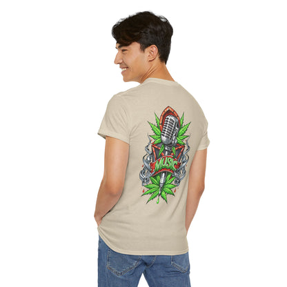 Music Microphone Tee — Retro Mic & Leaf Graphic T-Shirt