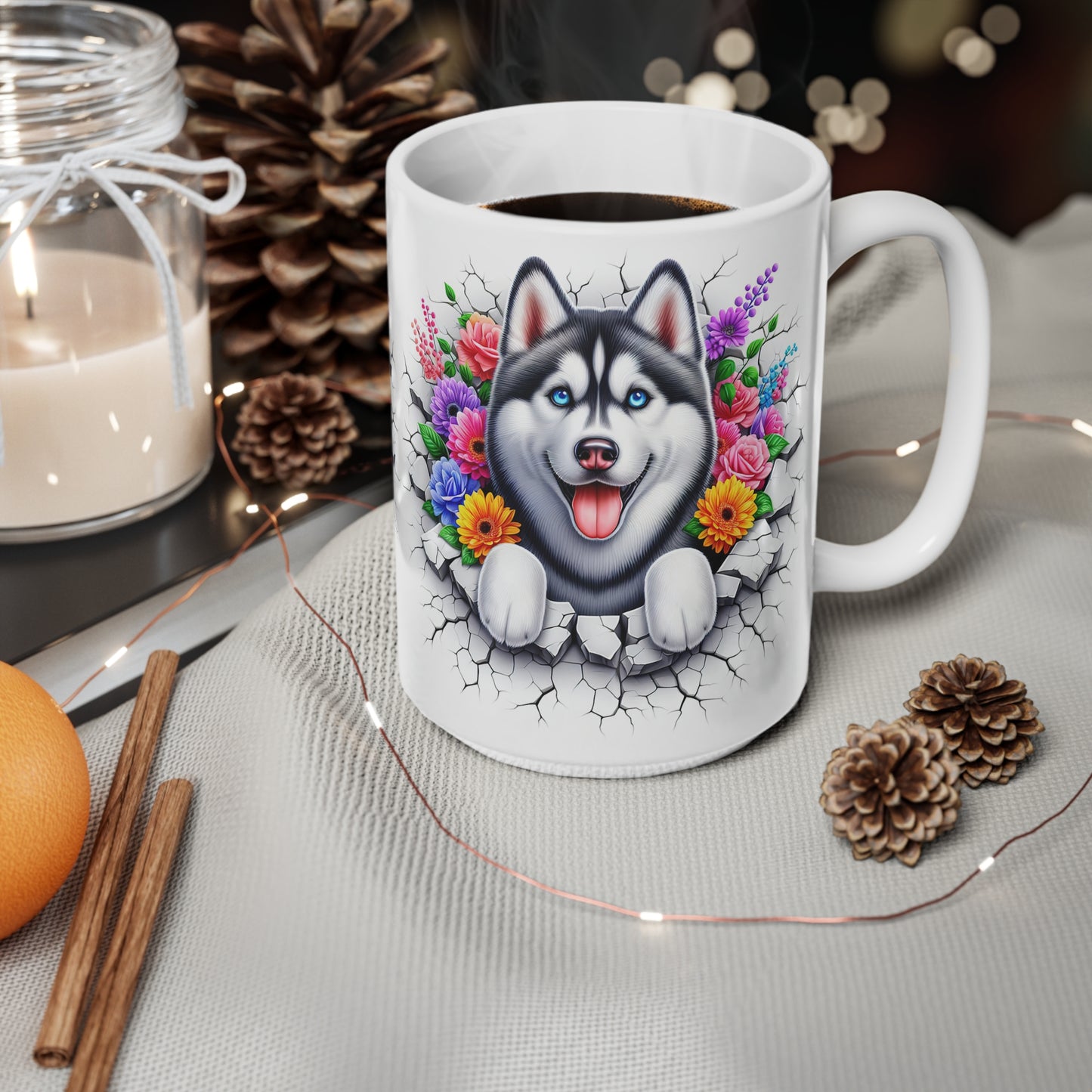 Husky Floral Ceramic Coffee Mug - 11oz & 15oz