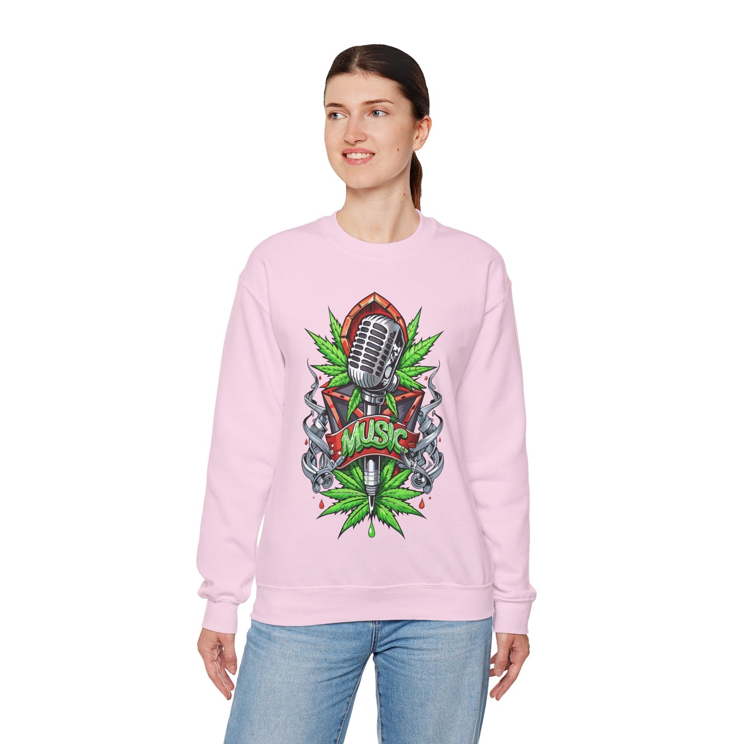 Music Microphone — Retro Mic & Leaf Graphic Sweatshirt