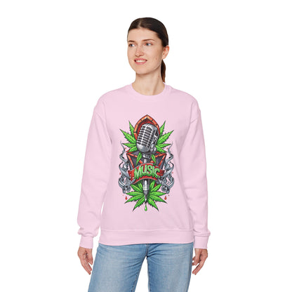 Music Microphone — Retro Mic & Leaf Graphic Sweatshirt