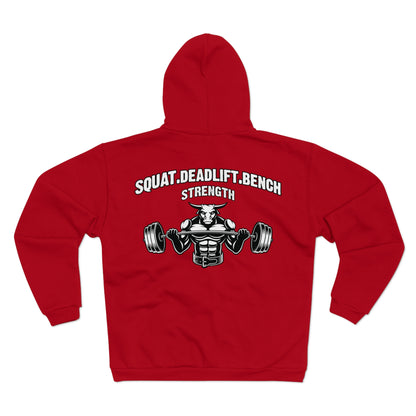 Strength Training Unisex Hooded Zip Sweatshirt - Squat, Deadlift, Bench Design