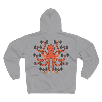 Muscle Octopus Unisex Hooded Zip Sweatshirt - Fun Workout Hoodie for Fitness Enthusiasts