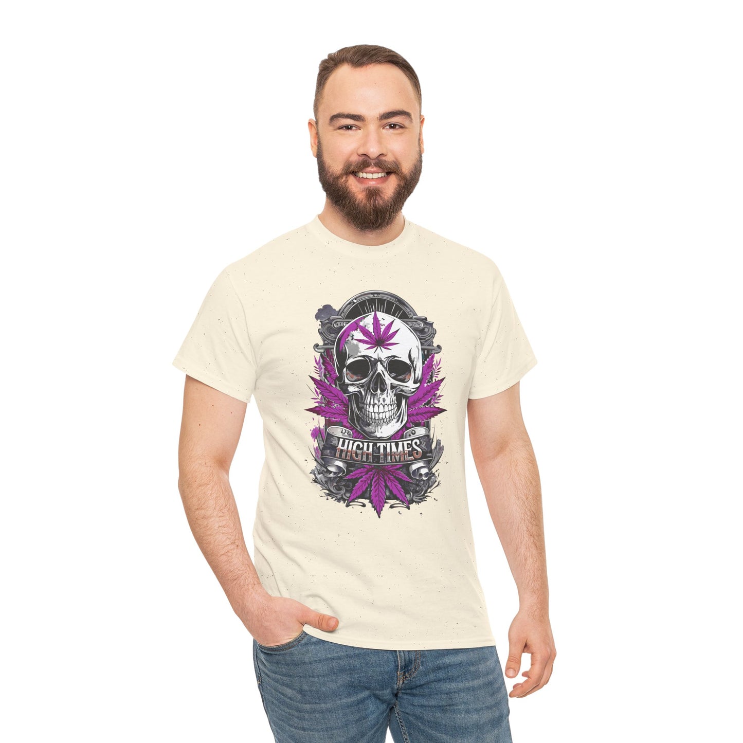 Skull & Purple Cannabis Leaf Tee - "High Times" Graphic T-Shirt