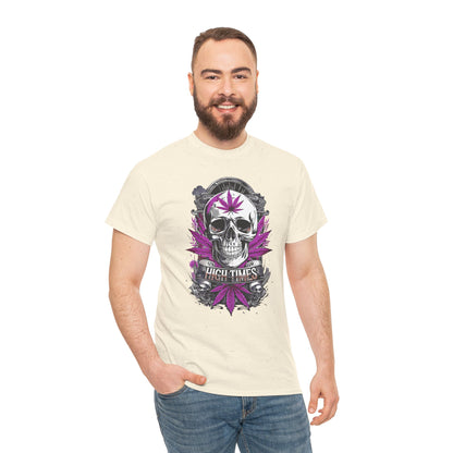 Skull & Purple Cannabis Leaf Tee - "High Times" Graphic T-Shirt