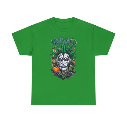 Hallowed Harvest Tee — Halloween Mask & Pumpkin Graphic T-Shirt