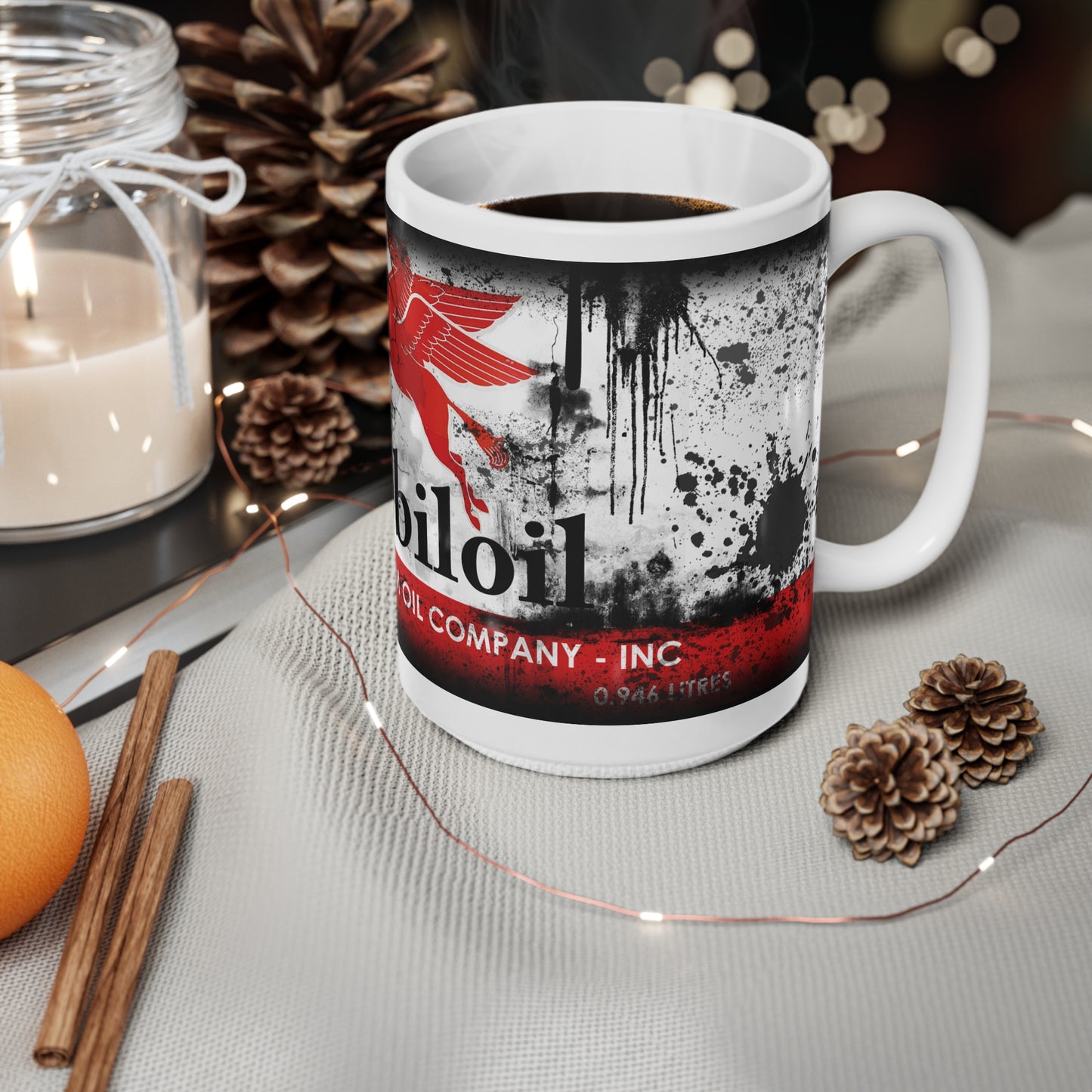 Vintage Mobil Oil Ceramic Coffee Mug - Retro 11oz & 15oz Coffee Cups for Car Enthusiasts