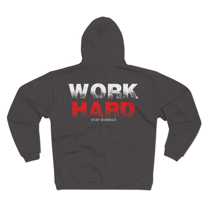 Motivational Unisex Hooded Zip Sweatshirt – 'Work Hard Stay Humble'