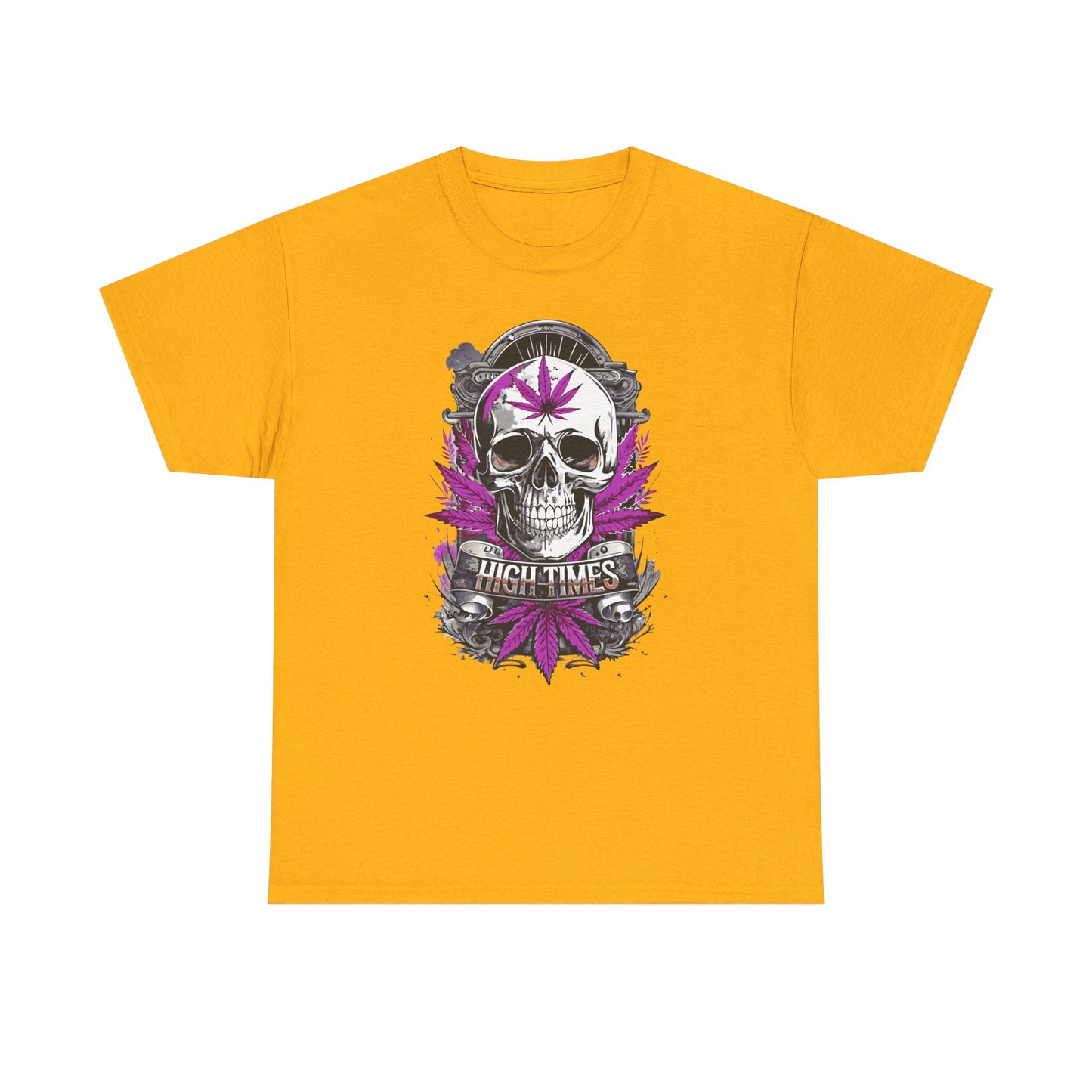 Skull & Purple Cannabis Leaf Tee - "High Times" Graphic T-Shirt
