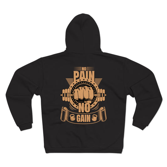 Motivational "No Pain No Gain" Unisex Hooded Zip Sweatshirt - Perfect for Gym Enthusiasts