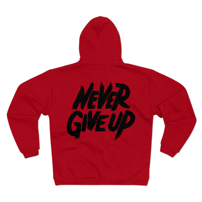 Motivational Unisex Hooded Zip Sweatshirt - 'Never Give Up'