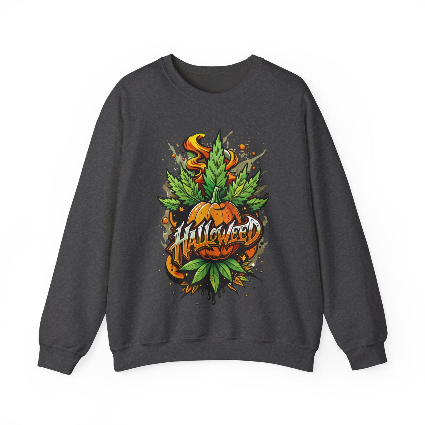 Halloween Pumpkin Graphic Sweatshirt — 'Halloween' Pumpkin & Leaves Illustration