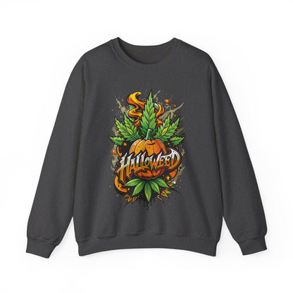 Halloween Pumpkin Graphic Sweatshirt — 'Halloween' Pumpkin & Leaves Illustration