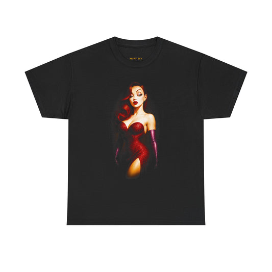 Pin-Up Red Dress Tee — Retro Glamour Women's Graphic T-Shirt