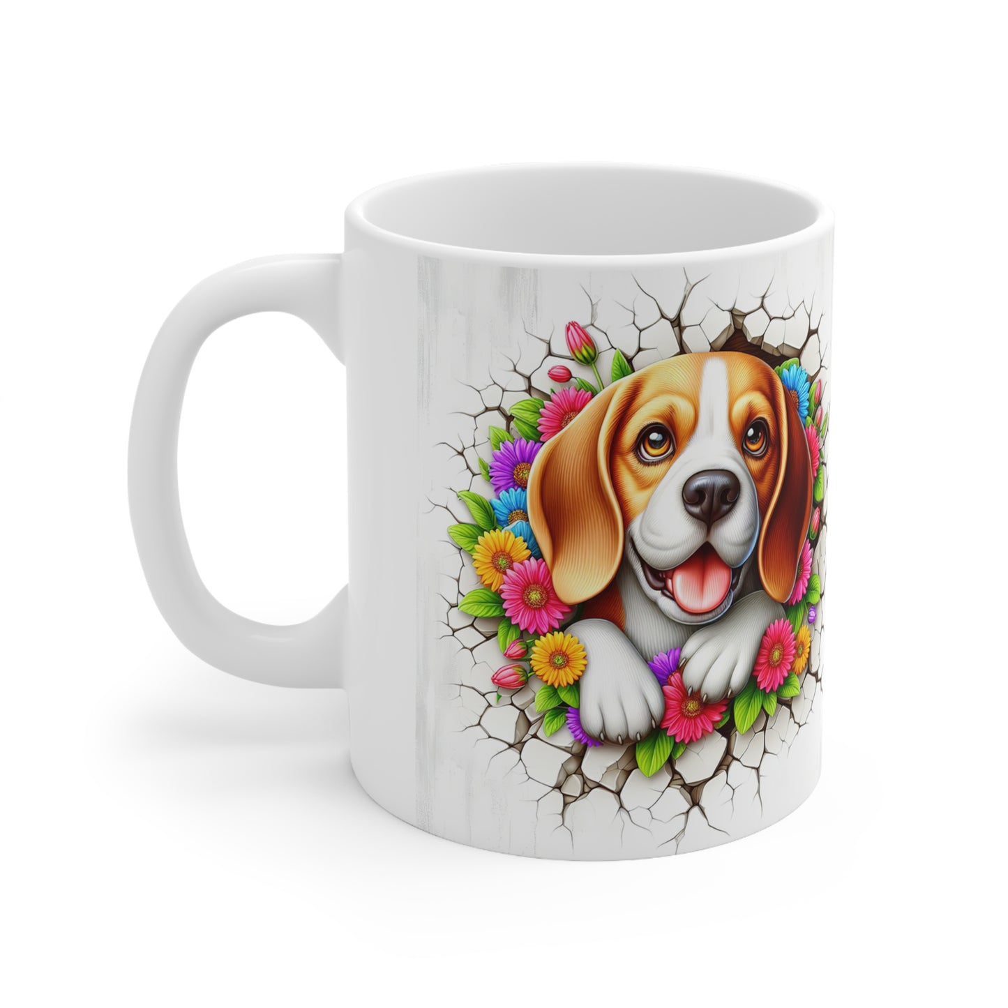 Colorful Beagle Ceramic Coffee Cup - Floral Design for Dog Lovers