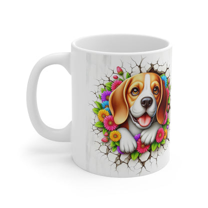 Colorful Beagle Ceramic Coffee Cup - Floral Design for Dog Lovers