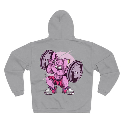 Funny Lifting Bunny Unisex Hooded Zip Sweatshirt