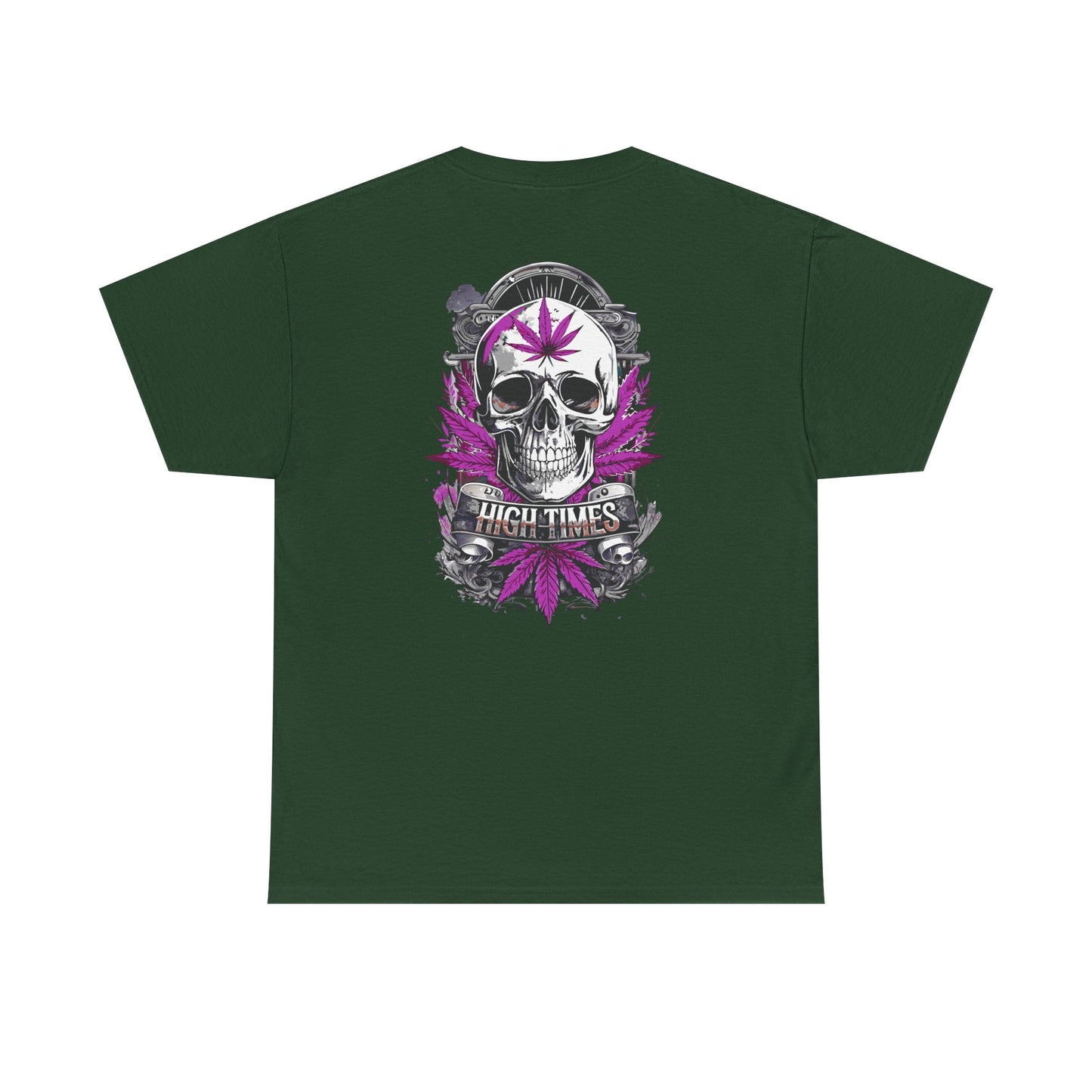 Skull & Purple Cannabis Leaf Tee - "High Times" Graphic T-Shirt Both