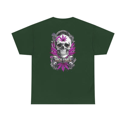 Skull & Purple Cannabis Leaf Tee - "High Times" Graphic T-Shirt Both